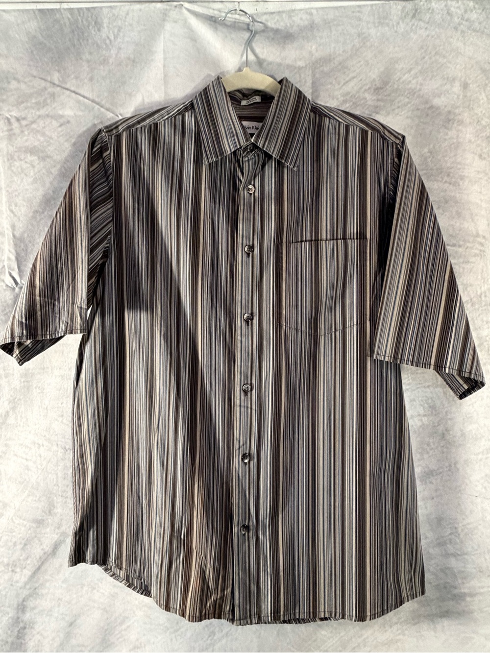 Calvin Klein Jeans Men’s Striped Button Front Shirt Small Cotton Short Sleeve